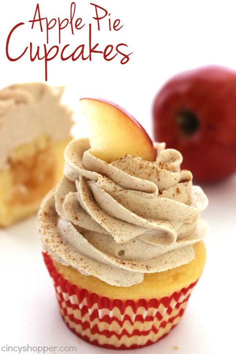 Stuffed Apple Pie, Apple Cider Cupcakes, Apple Pie Cupcakes, Delicious Cupcakes Recipes, Thanksgiving Cupcakes, Cinnamon Icing, Pie Cupcakes, Easy Cupcakes, Apple Pies Filling