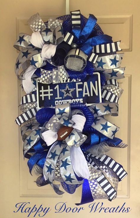 Dallas Cowboys, Football Wreaths by Happy Door Wreaths Dallas Cowboy Wreaths, How To Make A Dallas Cowboys Wreath, Dallas Cowboy Wreaths For Front Door, Dallas Cowboys Deco Mesh Wreath, Dallas Cowboy Wreaths For Front Door Diy, Dallas Cowboys Wreaths For Front Door, Cowboys Door Sign, Dallas Cowboy Door Wreath, Dallas Cowboys Crafts