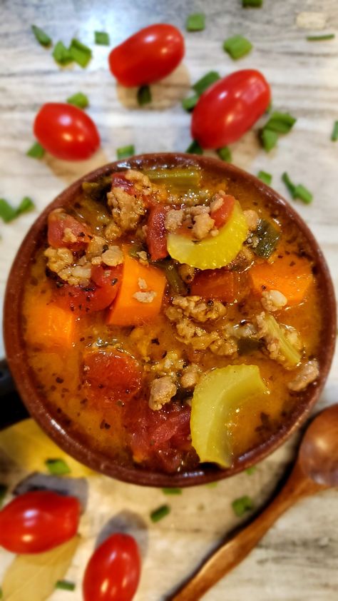 Plant Based Hamburger Soup is hearty, savory, flavorful and healthy! It’s perfect for dinner and a great leftovers lunch. Stovetop or Instant Pot & gluten free! Plant Based Hamburger, Vegan Hamburger, Plant Based Soups, Hamburger Soup, Vegan Soups, Vegan Soup, Healthy Gluten Free, Original Recipe, Plant Based Recipes