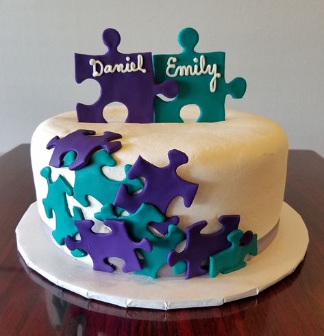 Puzzle Piece Cake, Puzzle Cake Ideas, Puzzle Cake, Adoption Shower, Puzzle Party, Fun Cakes, 40th Birthday Cakes, Engagement Cakes, Special Occasion Cakes