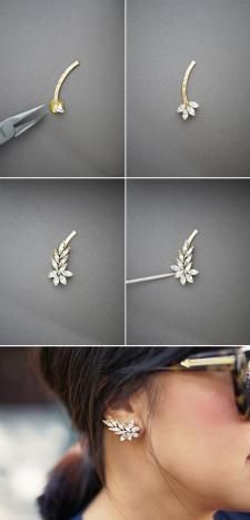 tutorials Ideas, Craft Ideas on tutorials Diy Ear Cuff, Earring Tutorial, Homemade Jewelry, Ear Cuffs, Diy Schmuck, Bijoux Diy, Jewelry Cleaner, Cuff Earrings, Purple Wedding