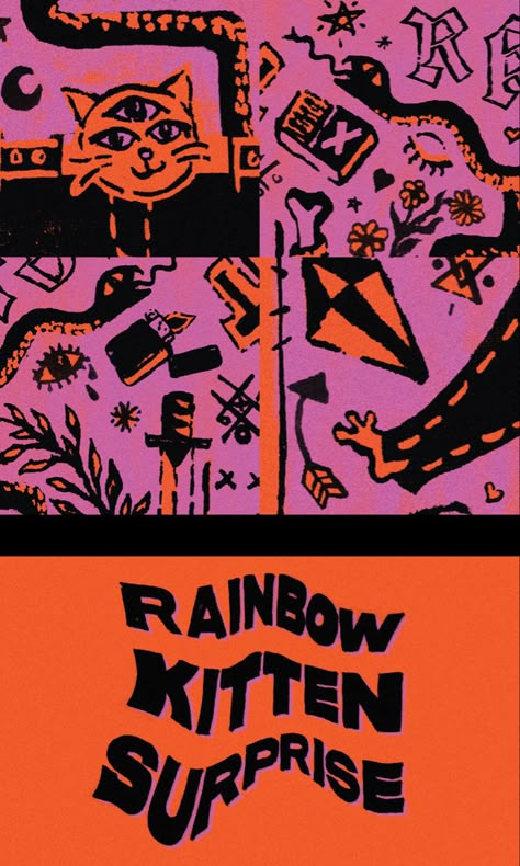 Rainbow Kitten Surprise Wallpaper, Rainbow Kitten Surprise Aesthetic, Rainbow Kitten Surprise Poster, Futurism Painting, Rainbow Kitten Surprise, Kitten Surprise, Rainbow Kittens, Pop Illustration, Dorm Art