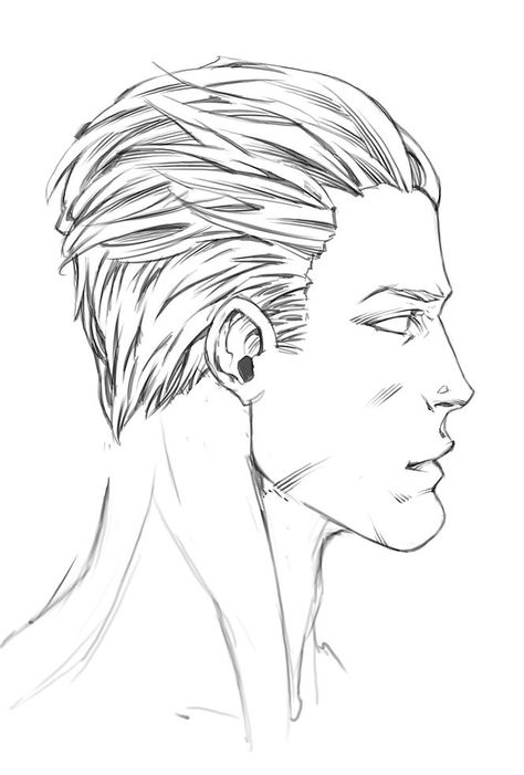 Slick Back Hairstyles Drawing, Sideview Drawing Reference, Side Sketch, Head Step By Step, Slick Back Hair, Human Body Drawing, Artist Study, Male Profile, Drawing Heads