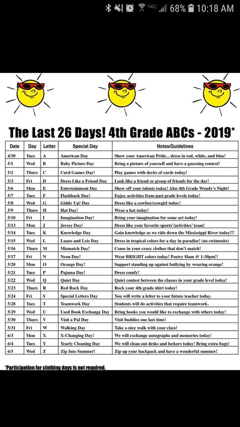 Abc Countdown To Summer 4th Grade, 10 Day Countdown To End Of School, End Of School Countdown Ideas, End Of Year Countdown Ideas, Abc Countdown To Summer, Count Down To Summer, Abc Countdown, End Of The Year Celebration, June Activities