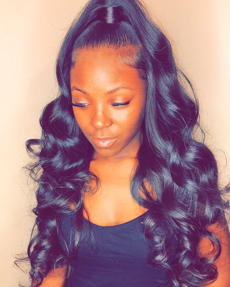 Pretty Ponytails, Body Wave Weave Hairstyles, Different Curls, Weave Ponytail Hairstyles, Weave Ponytail, Sew In Hairstyles, Black Ponytail Hairstyles, Birthday Hairstyles, Box Braids Styling