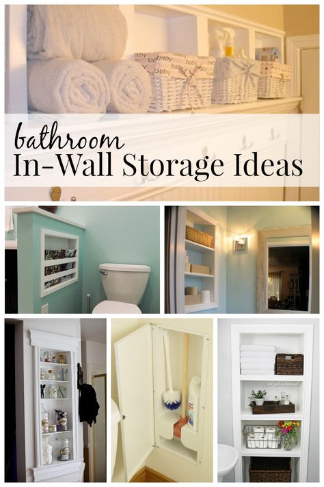 Storage Between Studs, Wall Cubby Storage, Wall Storage Ideas, Between Studs, Recessed Storage, Storage Ideas For Small Spaces, Create Storage, Recessed Shelves, Bathroom Wall Storage