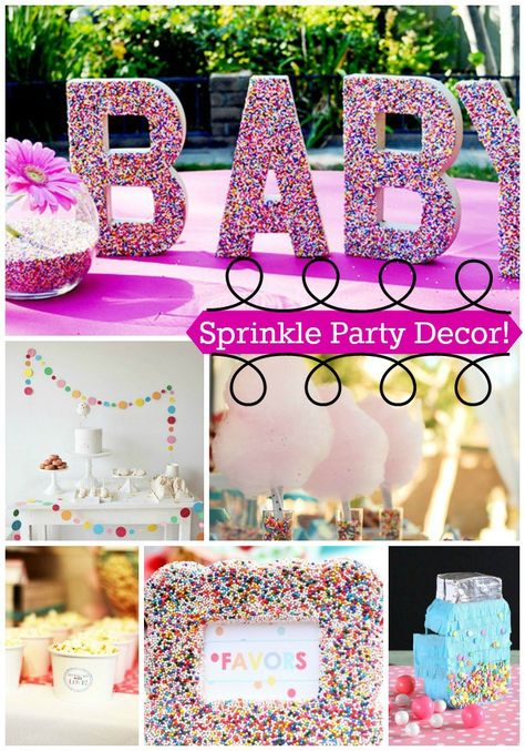 Sprinkle Party Decor & Lots More Ideas Too! - B. Lovely Events Sprinkles Centerpiece Ideas, Sprinkle Food Ideas, Sprinkle Theme Party, Sprinkle Shower Ideas, Sprinkle Party Ideas, Sprinkle Baby Shower Ideas, Baby Sprinkle Decor, Sprinkle Baby Shower Girl, Sprinkle Decor