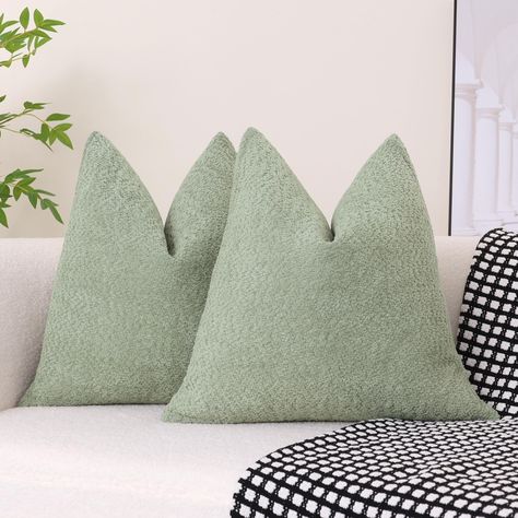 PRICES MAY VARY. 100% Polyester Elevate the space: Enhance the aesthetic appearance of your living room, bedroom, or office with our contemporary boucle cushion covers in a sage green color Premium grade: Crafted from thick and soft boucle material, these decorative pillow covers are stylish and incredibly durable for everyday use Versatile use: Perfect for decorating your couch, sofa, bed, or patio furniture, or even to add a boho vibe to any room Easy transformation: Instantly transform your s Living Room Sage Green, Living Room Sage, Room Sage Green, Boucle Cushion, Boucle Material, Modern Cushion Covers, Modern Cushions, 20x20 Pillow Covers, Couch Sofa