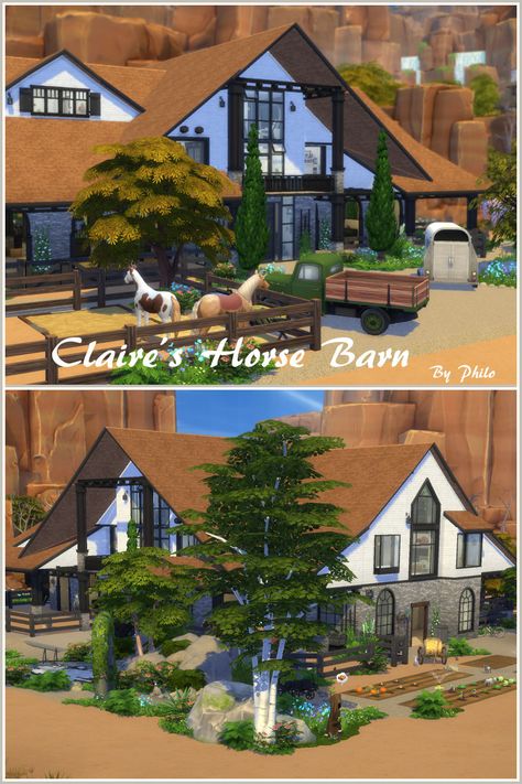 House With Stables, Chloe Sims, Barn With Living Quarters, Sims 4 Kitchen, Sims 4 House Design, Horse Ranch, Sims House Design, Horse Barn, Sims Community