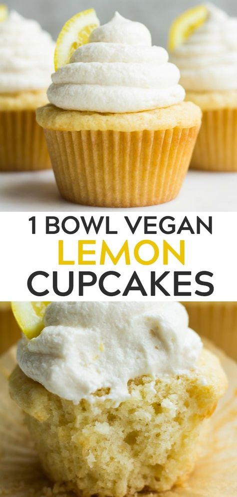 1 Bowl Vegan Lemon Cupcakes, easy to make, moist, fluffy and full of lemon flavor! #vegan #plantbased #dairyfree Vegan Lemon Cupcakes Easy, Best Vegan Cupcakes, Healthy Vegan Cupcakes, Vegan Lemon Muffins, Lemon Vegan Recipes, Lemon Recipes Vegan, Lemon Cupcakes Easy, Nora Cooks Vegan, Vegan Lemon Cupcakes