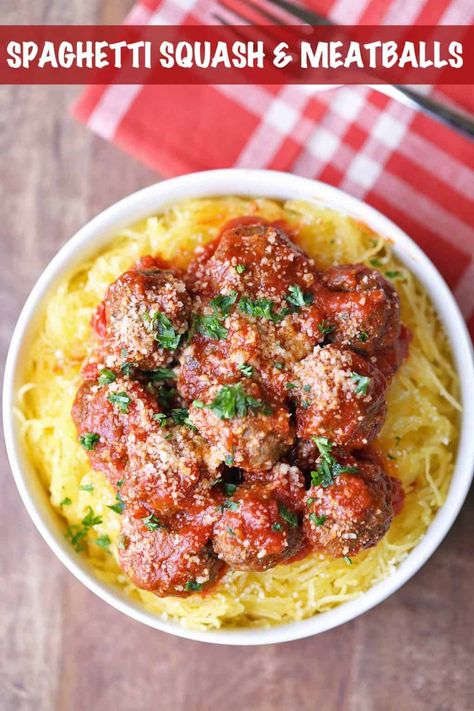 Recipe For Spaghetti Squash, Df Meals, Spaghetti Squash And Meatballs, Spaghetti Squash Recipes Healthy, Spaghetti Squash Recipes Easy, Recipe For Spaghetti, Homemade Italian Meatballs, Homemade Spaghetti, Lean And Green Meals