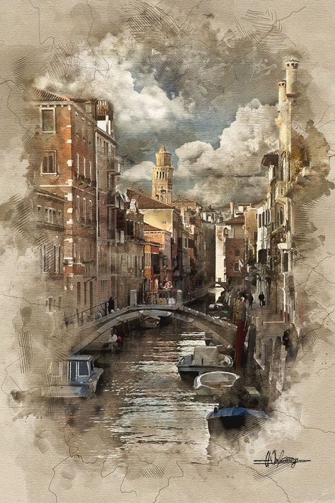 Venice Painting, Acrylic Ideas, Watercolor Architecture, Architecture Sketchbook, Architecture Drawing Art, Architecture Painting, Landscape Art Painting, 수채화 그림, Watercolor Landscape Paintings