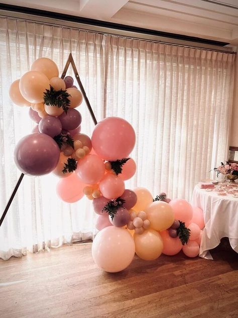 Triangle Backdrop With Balloons, Triangle Arch With Balloons, Triangle Balloon Arch, Lavender Balloon Garland, Triangle Stand, Baloon Garland, Bridal Shower Balloon, Lavender Balloons, Balloon Arch Decorations