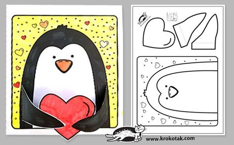 3D paper penguin 3d Valentine Cards, Preschool Diy Crafts, Paper Penguin, 2nd Grade Crafts, February Crafts, Chinese New Year Crafts, Winter Art Projects, Preschool Christmas Crafts, Bookmark Craft