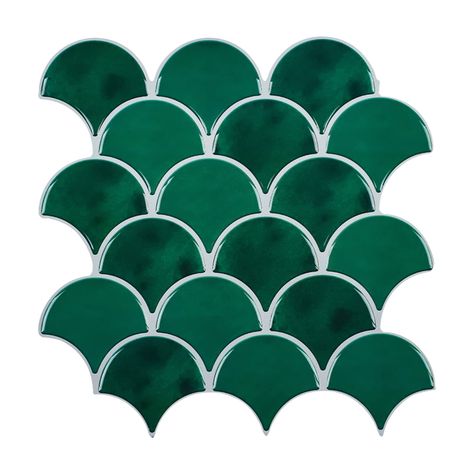 PRICES MAY VARY. THICKER VERSION - Come in pack of 10 sheets green peel and stick fan shape tile, size of each tile: 10" x 10", 10 sheets cover around 5.27sq.ft. 2mm thick which is much thicker and more durable than ordinary vinyl stick tile. REMOVABLE TILE - Our emerald green tile is easy to remove with little to no damage for most of walls (for smooth ceramic tile / wallpaper / acrylic wall panel / mirror / metal. But not recommended to remove from the painted walls). STRONG DURABILITY - Our k Mosaic Kitchen Backsplash, Stick On Wall Tiles, Mermaid Tile, Acrylic Wall Panels, Stick Tile Backsplash, Mosaic Backsplash Kitchen, Fish Scale Tile, Shell Tiles, Peel Stick Backsplash