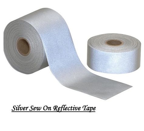 Reflective Sew On Tape - High Visibility Silver Tape Product  Colour: Silver (Grey - Gray) Width Size: 50mm  -  Sold by the Metre Buy more than one metre length and it will come to you in a continuous section. This sew on tape is perfect for high visibility work wear or personal protection application.  Sport equipment - Construction wear - Children & Adult clothing - Highway clothes - Biking protection - Uniforms - Safety clothing Durable, great features with an outstanding visibility level. Excellent visibility at great distances Reflects at night or low light situations for enhanced safety Flexible and strong for long - lasting comfort Abrasion resistant for long service life Contact me through etsy messages if you have questions about anything regarding the reflective tape.  This is a Silver Tape, Reflective Fabric, Film Tape, Clothing Tape, Safety Signs, Tape Dispenser, Reflective Tape, Silver Lights, Fabric Tape