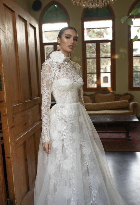 High Neck Lace Wedding Dress, Feminine Wedding, Long Sleeve Wedding Dress, High Neck Wedding Dress, Dream Wedding Ideas Dresses, Sleeve Wedding Dress, Wedding Dress Trends, Long Sleeve Wedding, Wedding Dresses Romantic