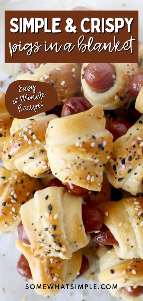 These pigs in blankets are a crowd-pleasing delight! With a crispy exterior and a soft, delicious interior, they're made with just three simple ingredients. Perfect for serving at parties, you'll love how easy and tasty they are. This recipe makes 24 servings. Mini Pigs In A Blanket Recipe, Best Pigs In A Blanket, Best Pigs In A Blanket Recipe, Mini Pigs In A Blanket, Snack Ideas Easy, Easy Recipes To Try, Pigs In A Blanket Recipe, Hot Appetizers, Mini Pigs