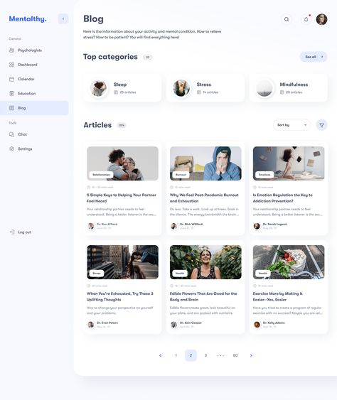 Mental Health Application on Behance Clients Web Design, Blog Ux Design, Blog Web Design Layout, Blogs Ui Design, Modern Blog Website Design, Blogs Website Design, Blog Ui Design Website, Card Ui Design Website, Blog Ui Design