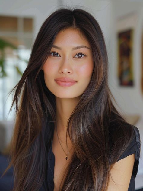 Asian Hair Styles Long, Asian Long Hairstyles, Styles For Long Straight Hair, Hairstyles For Long Straight Hair, Asian Long Hair, Brown Straight Hair, Long Face Shapes, Timeless Looks, Asian Haircut