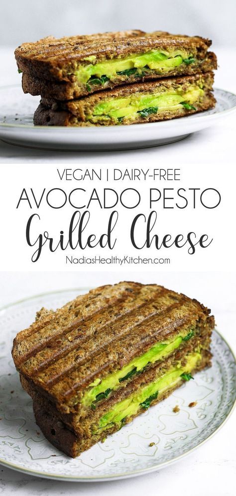 Vegan Avocado Pesto Grilled Cheese Almond Butter Raspberry Toastie #glutenfree #vegan #dairyfree #healthy #dessert #uk #british #recipe #treat #freefrom #allergy #healthydesserts #veganglutenfree #glutenfreevegan #sandwich #toastie #vegantoastie #breakfast #healthybreakfast #veganbreakfast #brunch #vegancheese #vegangrilledcheese #grilledcheese #avocado #avocadosandwich #spinach #pesto #veganpesto #grilledavocado #savoury #veganmeals #vegansavoury Burrito Vegan, Pesto Grilled Cheese, Pesto Vegan, Avocado Dessert, Avocado Pesto, Tofu Scramble, Dessert Aux Fruits, Idee Pasto, Vegan Sandwich