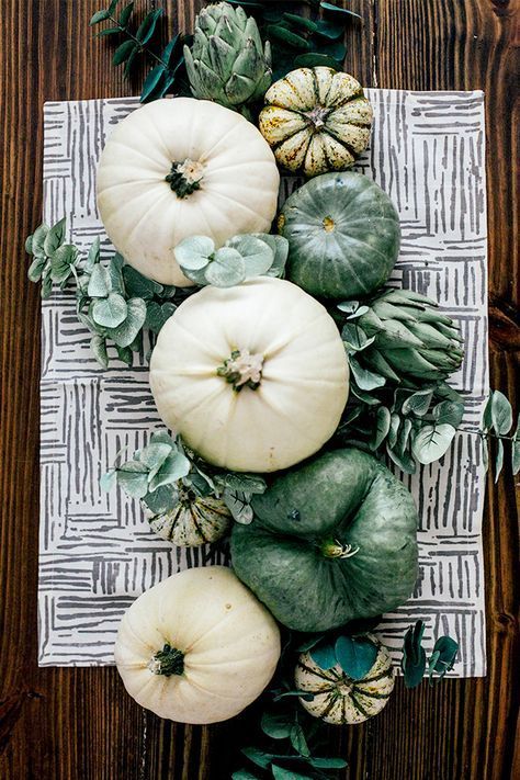 Sage and White Autumn Tablescape | In Honor Of Design Sage And Cream Fall Decor, Green And Cream Fall Decor, Fall Green Decor, White Pumpkin Tablescape, Sage Fall Decor, Sage Green Fall Decor, Green Pumpkin Decor, Green Halloween Decor, Fall Decor Green