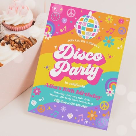 Disco Invitations, Groovy Disco Party, Disco Sign, Dance Birthday Party, Roller Skate Birthday Party, Disco Birthday, Dance Party Birthday, Disco Birthday Party, 17th Birthday Ideas