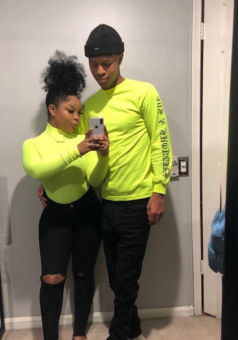 ‪@_xoxoken_ ‬✨ Festival Outfit Matching, Neon Couple, Outfit Matching Couple, Couple Fits, Outfit Matching, Black Relationship Goals, Neon Outfits, Cute Couple Outfits, Black Love Couples