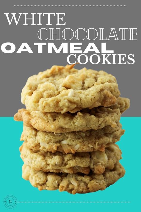 Oatmeal White Chocolate Cookies, Oatmeal White Chocolate Chip Cookies, White Chocolate Oatmeal Cookies, White Chocolate Oatmeal, Oatmeal Lace Cookies, Oatmeal Dessert, White Chocolate Coconut, Chocolate Coconut Cookies, Oatmeal Coconut Cookies