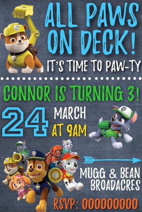 Paw Patrol Invite Free Printable Paw Patrol 3rd Birthday Invitations, Paw Patrol Birthday Invitations Free, Paw Patrol Invitation Template, Paw Patrol Printables Free, Free Printable Paw Patrol, Paw Patrol Party Invitations, Paw Patrol Invitation, Paw Patrol Printables, Birthday Party Invitations Free