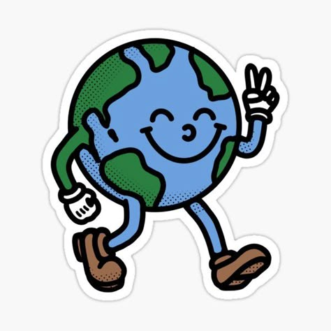 Peace Sign Aesthetic, Environmental Stickers, Earth Cartoon, Cartoon Earth, Mac Stickers, Earth Logo, Planner School, Earth Illustration, Sticker Design Inspiration