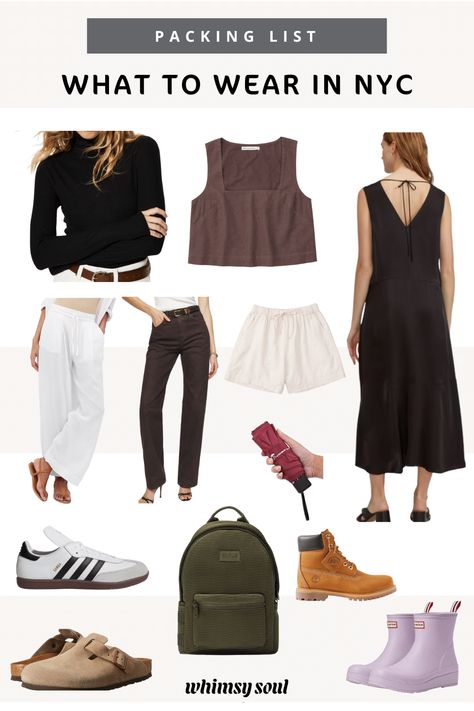 What to wear to NYC packing list! Whether it’s your first time or millionth time in New York City, a NYC packing list is kind of almost always necessary. New Yorkers can be intimidating! And you want to be sure you’re dressing for the ~vibes~ as well as the weather.  This city packing list is an attempt to keep you covered on both fronts. I love being comfortable, but I also love feeling cool. That’s just what happens in the chicest and biggest city in all of North America! New York Packing List Spring, Nyc Packing List Fall, Nyc Packing List, City Packing List, What To Wear In Nyc, Packing List Spring, York Outfits, Winter In New York, Outfits Nyc