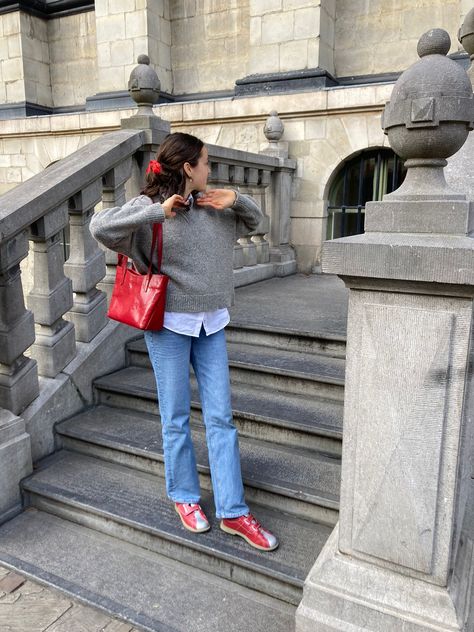 Cherry red is my favourite colour for fall. I am in love with my bowling shoes!! #fall #fallfits #red #bag #redleatherbag #bowlingshoes #bow #hair #fitcheck #casual #chic #outfit #leatherbag #shoes Bowling Shoes Outfit, Bowling Outfit, Shoes Fall, Red Leather Bag, Bowling Shoes, Fall Fit, 90s Fashion Outfits, Red Bag, Shoes Outfit