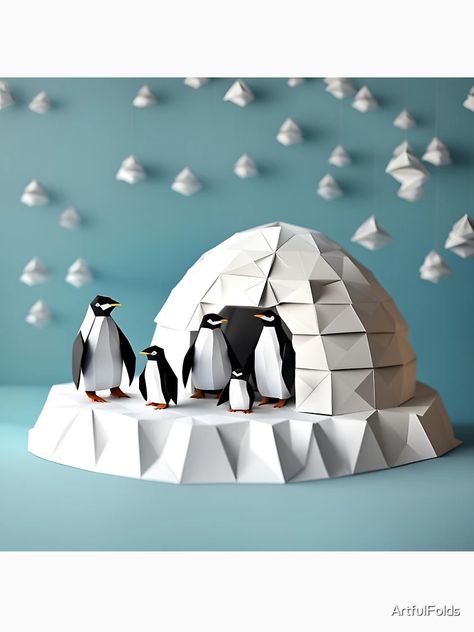 "Origami Art - Igloo Nursery: Adorable Baby Penguins in a Winter Wonderland" Pullover Hoodie for Sale by ArtfulFolds | Redbubble Igloo Craft, Fluffy Sweatshirt, Baby Penguins, Origami Art, Greeting Card Design, Adorable Baby, Card Tags, Winter Wonderland, Penguins