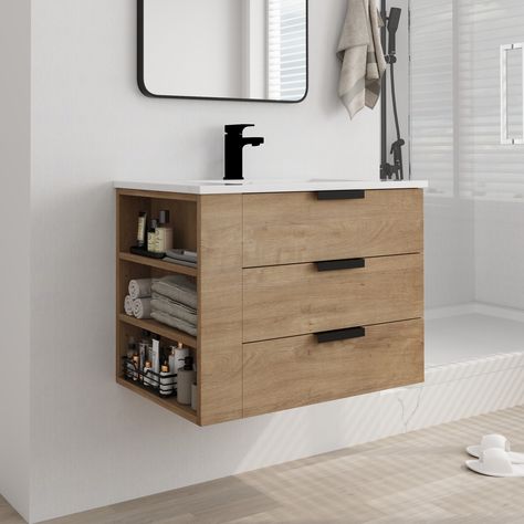 Single Bathroom Vanity Storage, Ikea Floating Cabinet Bathroom, Modern Single Sink Vanity, Extra Small Bathroom Vanity, Sink Furniture Bathroom, Sink Drawers Bathroom, Vanity With Sink On Top, Floating Vanity For Small Bathroom, Floating Vanity With Drawers