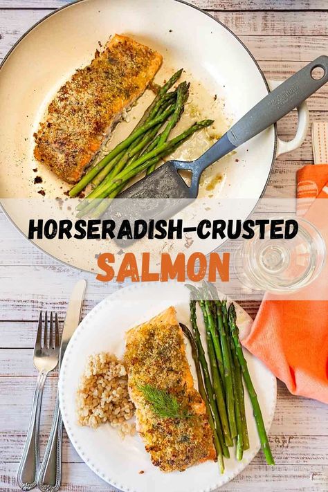 Horseradish Crusted Salmon with Asparagus – Art of Natural Living Horseradish Maple Mustard Salmon, Horseradish Crusted Salmon, Horseradish Salmon, Salmon With Dijon Mustard, Maple Mustard Salmon, Salmon With Asparagus, Maple Salmon, Oven Salmon, Dinner Main Dishes