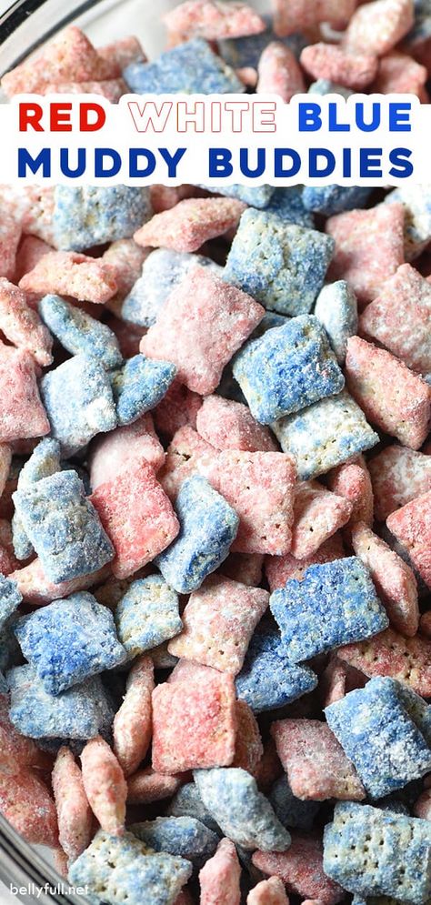 4th Of July Food Puppy Chow, Puppy Chow Chex Mix Recipe 4th Of July, Fourth Of July Puppy Chow, Red White And Blue Puppy Chow, 4th Of July Puppy Chow, 4th Of July Sweets, Blue Muddy Buddies, Patriotic Puppy Chow, Forth Of July Food