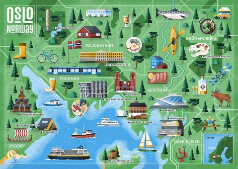 mapillustration, Norway, oslo, Scandinavia, map, illustration, vector, map drawing, art Oslo Map, Treasure Hunt Map, Oslo Travel, Scandinavian Lifestyle, Map Illustration, Tourist Map, Famous Buildings, Oslo Norway, Tourist Spots