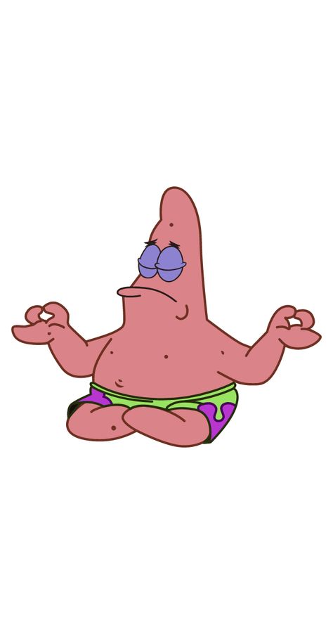 Spongebob sticker with meditating Patrick Star, who found his zen. Have you found your zen place?. #PatrickStar #Meditation #Yoga #Zen Cute Yoga Cartoon, Spongebob And Patrick Stickers, Patrick Star Cool, Patryk Spongebob, Patrick Star Stickers, Patrick Spongebob Wallpaper, Cartoon Meditation, Meditating Drawing, Patrick Star Tattoo