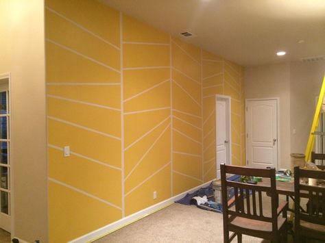 ACCENT WALL INSPIRATION Sibling Bedroom Ideas, Geometric Feature Wall, German Schmear Brick, Unique Accent Wall Ideas, Diy Feature Wall, Accent Wall Inspiration, German Schmear, Yellow Accent Walls, Installing Wainscoting