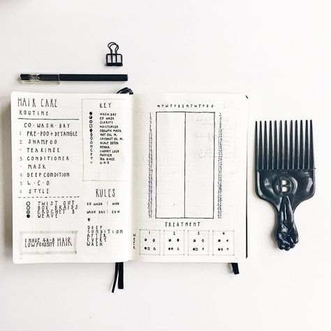 Natural hair care planner, natural hair care tracker, unique bullet journal layout, 4b, 4c hair. @the.nerd.in.disguise Hair Care Journal, Hair Care Planner, Relaxed Hair Care, Blonde Hair Care, Natural Hair Conditioner, Dark Curly Hair, Hair Care Remedies, Hair Care Growth, Hair Care Oil