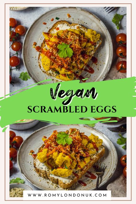 Super Easy Vegan Scrambled Eggs & No Tofu! This delicious vegan breakfast is created with. chickpea flour (also called gram flour) and honestly so easy & yummy to make! #veganegg #scrambledeggs #veganscramble #chickpealfour Chickpea Flour Scrambled Eggs, Vegan Shakshuka, Vegan Scrambled Eggs, Shakshuka Recipe, Shakshuka Recipes, Scrambled Eggs Recipe, Healthy Vegan Breakfast, Tomato Relish, Vegan Brunch