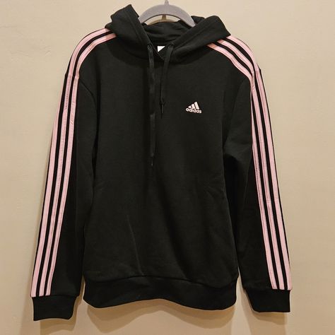 New With Tags, Never Worn! Black Hoodie With The Three Adidas Stripes In Pink And A Pink Logo On The Left Chest. Please Feel Free To Ask Questions And Consider Bundling! Save 15% When You Bundle Three Items Or More!! Pink And Black Hoodie, Adidas Hoodie Women, Black Crop Hoodie, Adidas Cropped Hoodie, Running Hoodie, Black And White Logos, Goth Clothing, Womens Sweatshirts Hoods, Adidas Pink