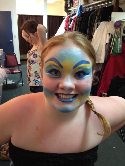 Flounder makeup before blue wig and costume  #standoutshows Flounder Face Paint, Flounder Makeup, Little Mermaid Makeup, Mermaid Face Paint, The Little Mermaid Musical, Theater Makeup, Light Skin Makeup, Mommy Makeup, Mermaid Face