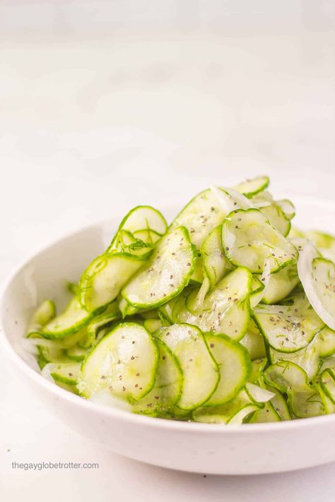 This cucumber vinegar salad is filled with fresh dill, cucumbers, and onion slices quick pickled in a delicious, vinegar based dressing. We love serving cucumber and onion salad next to everything, from swedish meatballs to beef bourguignon. This classic European side salad goes with everything!   German cucumber salad, Swedish cucumber salad, whatever you call … Cucumber Vinegar Salad Read More » Cucumber Vinegar Salad, Cucumber Vinegar, Cucumber Salad Vinegar, German Cucumber Salad, Vinegar Salad, Easy Cucumber Salad, Side Salad Recipes, Fresh Dishes, Cucumbers And Onions