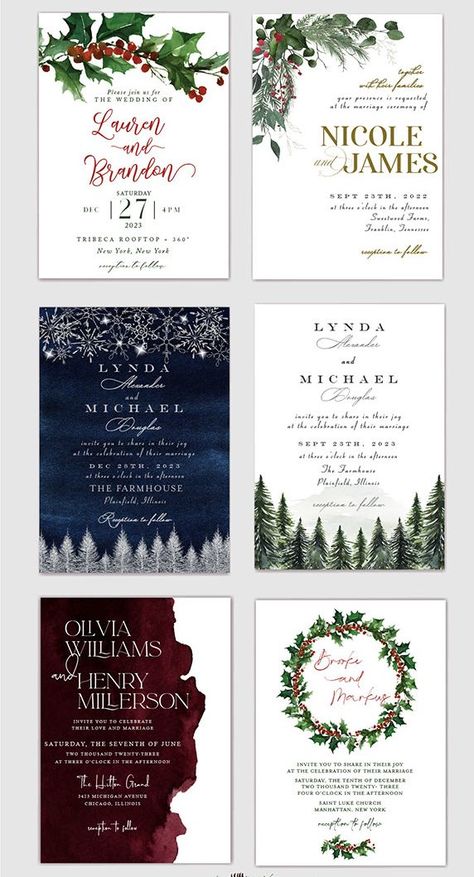 Wedding Invites Christmas, Wedding Christmas Invitations, Wedding Invitations December, Christmas Wedding Invites Invitation Ideas, Christmas Wedding Programs, Wedding Invitations Christmas Theme, Wedding Invitation Winter, Christmas Themed Wedding Invitations, December Wedding Invitations