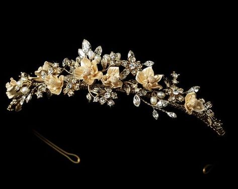 Champagne Crown, Crystal Wedding Tiaras, Floral Tiara, Pearl Bridal Headband, Rhinestone Headpiece, Flower Tiara, Headband Size, Gold Tiara, Gold Champagne