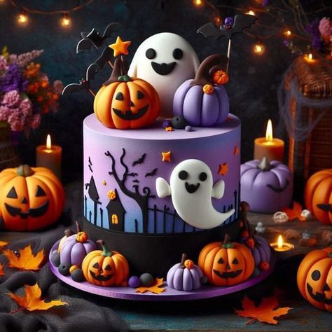 Purple Halloween Birthday Cake, Halloween Cakes For Kids, Halloween Birthday Cakes For Kids, Halloween Tårta, Torte Halloween, Cute Halloween Cakes, Halloween Birthday Cake, Halloween Pumpkin Cake, Halloween Torte