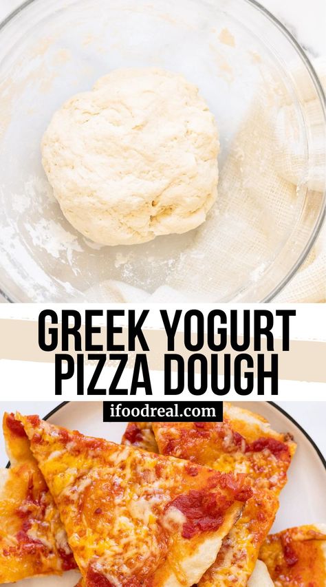 This Greek Yogurt Pizza Dough made with 4 everyday ingredients packs 5 grams of protein per slice. No yeast, no waiting and no resting the dough! Greek Yogurt Pastry Dough, Pizza Dough With Greek Yogurt, Protein Pizza Dough, Pizza Crust Without Yeast, Greek Yogurt Pizza Dough, Fast Pizza Dough, Greek Yogurt Pizza, Flatbread Pizza Dough, Yogurt Pizza