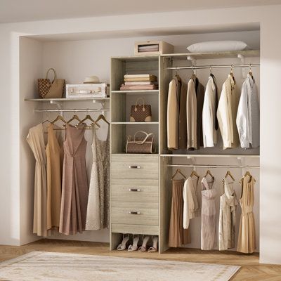 The versatile 8ft closet system, the ideal storage solution designed to optimize your space and help you organize your clothing and accessories. This system features a spacious clothing rack, complete with a hanging rod and shelves for folded items. Perfect for any walk-in closet, this rack can be customized to your specifications. The expandable hanging rod allows you to create the perfect fit for your clothing, while the detachable shelf tower gives you even more options for storage. With its Freestanding Closet Ideas, Walk In Closet Organizer, Closet Design Plans, Small Closet Design, Freestanding Closet, Boho Closet, Standing Clothes Rack, House Closet, Closet Shelving